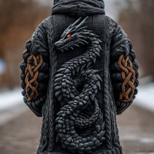 Men's Viking Celtic Dragon Knit Long Cardigan Sweater