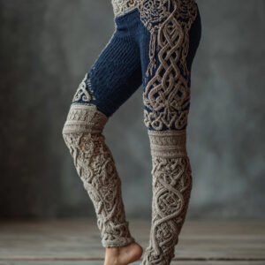 Vintage Viking Celtic Knit Art Knit Jacquard Cozy Leggings