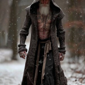 Men's Vintage Viking Art Cozy Long Cardigan Sweater