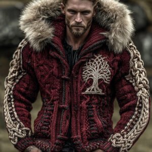 Men's Viking Life Of Tree Celtic Knot Art Warm Christmas Knit Hooded Jacket