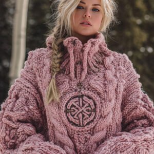 Women's Viking Celtic Knot Rune Knit Jacquard Warm Turtleneck Sweater