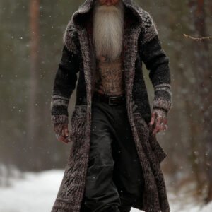 Men's Vintage Viking Celtic Art Cozy Long Cardigan Sweater