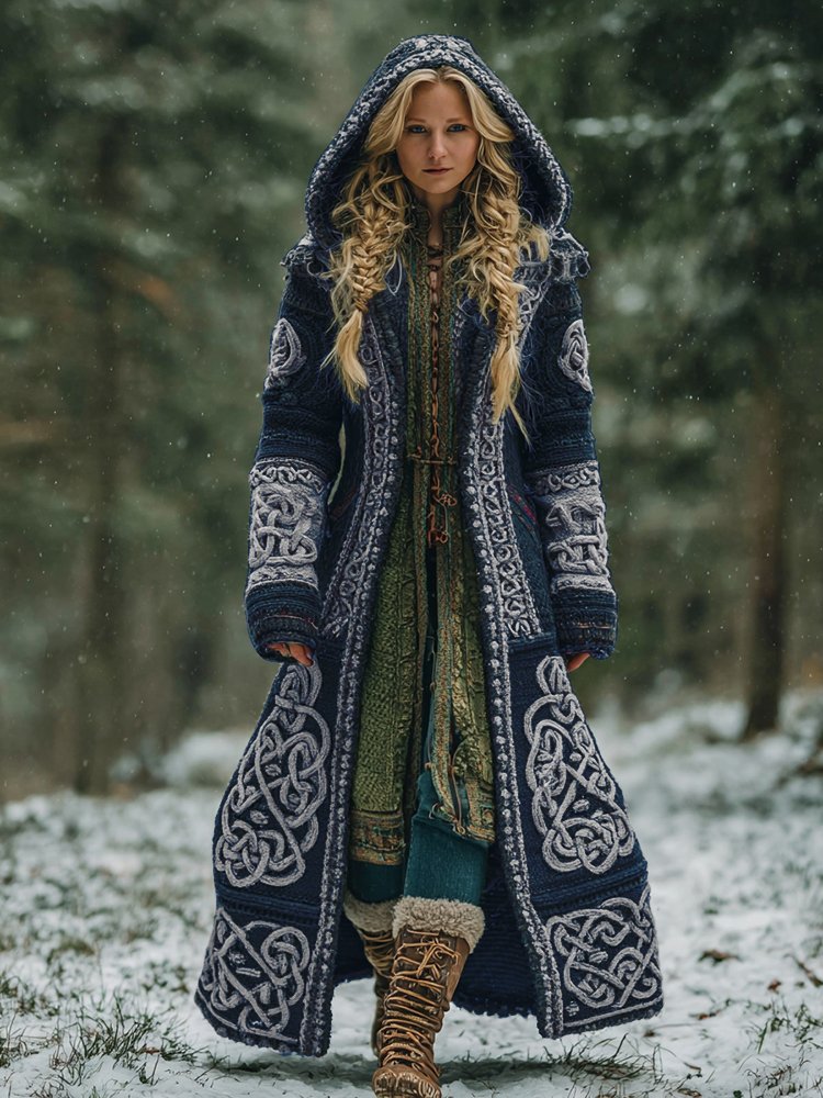 Women's Celtic Knot Irish Art Hooded Knit Cardigan - Image 3