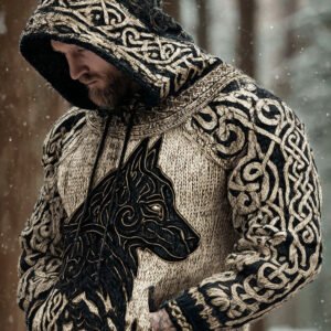 Celtic Mythology Hellhound Men's Hooded Knit Sweater