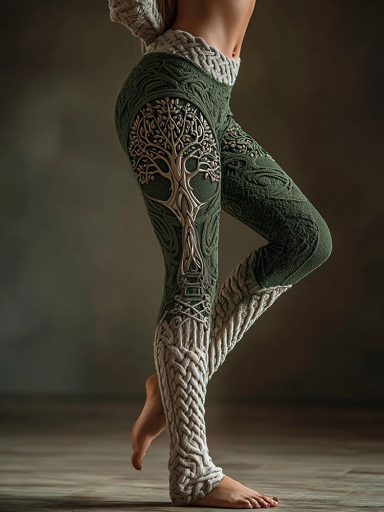 Vintage Viking Tree Of Life Celtic Knot Art Knit Cozy Leggings