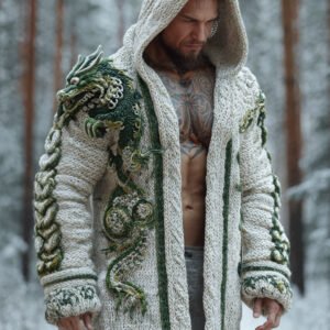 Viking Dragon Totem Men's Knit Hooded Cardigan