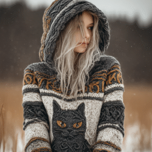 Women's Winter Warm Cat Design Hooded Knitted Sweater