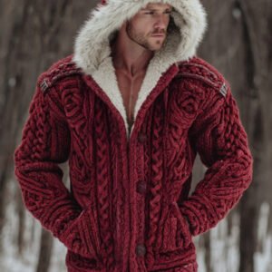 Men's Vintage Men's Christmas Santa Celtic Art Knit Hooded Sweater