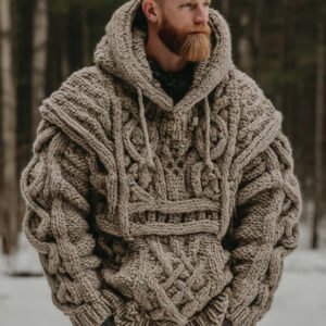 Men's Viking Celtic Jacquard Cozy Casual Hooded Sweater