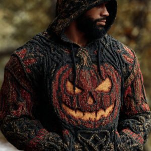 Halloween Pumpkin Lights Men's Chunky Knit Hooded Sweater