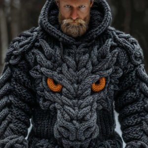 Men's Vintage Viking Dragon Celtic Knot Art Warm Hooded Sweater