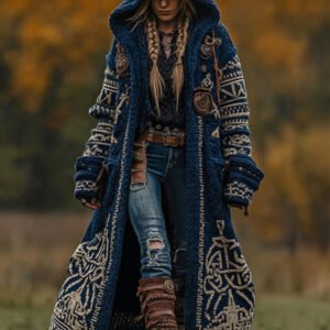 Women's Vintage Viking Celtic Knot Knit Cozy Long Sweater Jacket