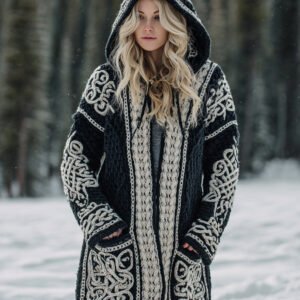 Women's Viking Celtic Knot Cozy Warm Knit Hooded Jacket