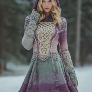 Women's Vintage Celtic Knot Ombre Hooded Sweater Dress