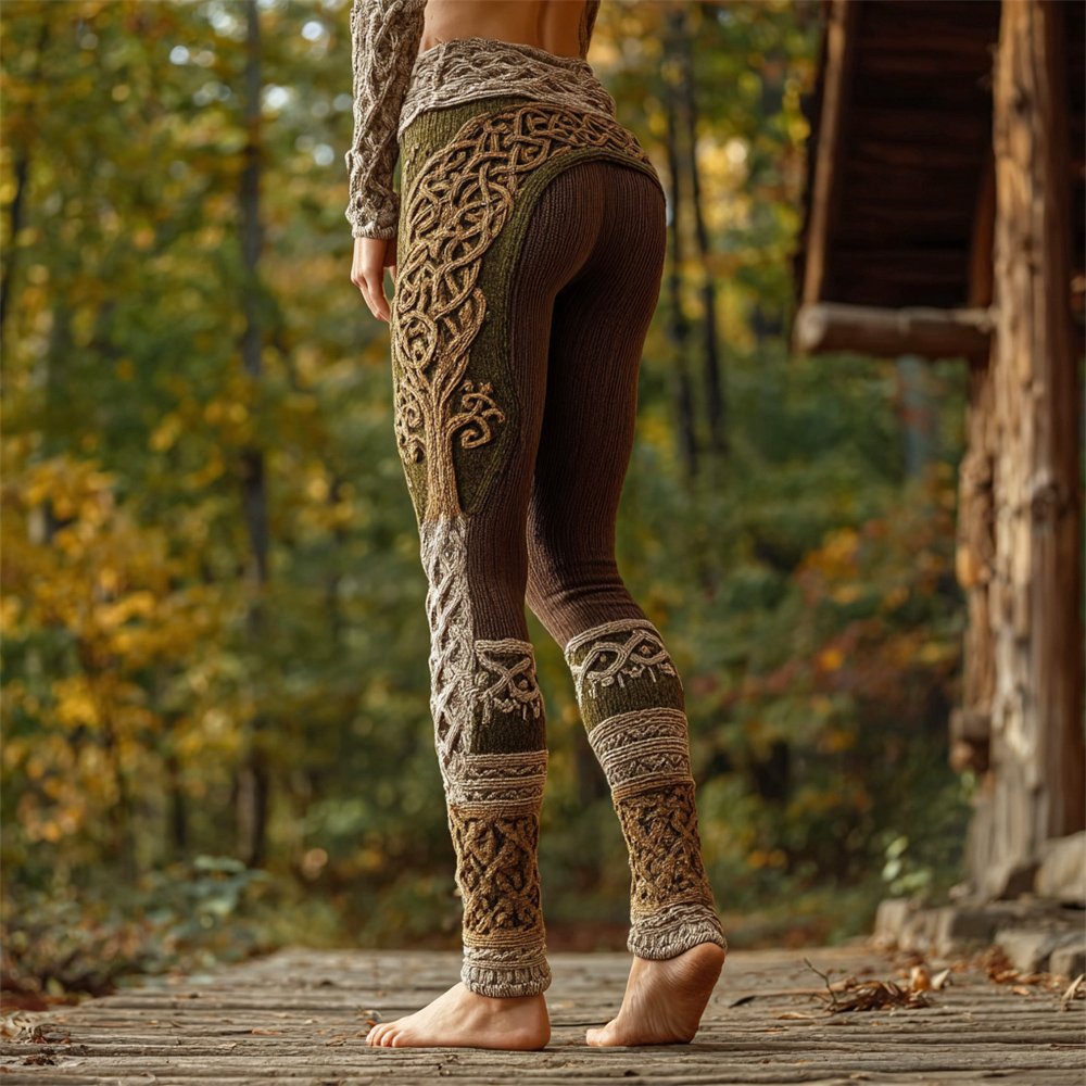 Viking Celtic Knot Art Women's Knit Leggings - Image 2