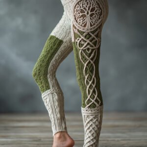 Vintage Viking Tree Of Life Celtic Knot Art Knit Jacquard Cozy Leggings