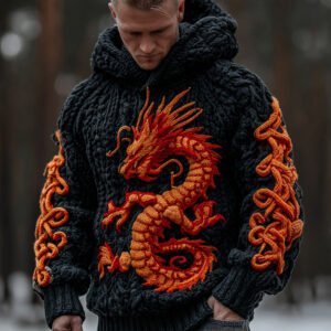 Men's Viking Celtic Dragon Art Thick Knit Hoodie