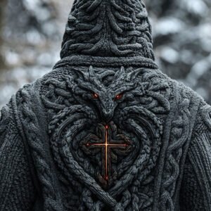 Men's Vintage Dragon Cross Celtic Cozy Hooded Sweater