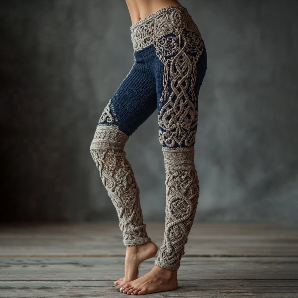 Vintage Viking Celtic Knit Art Knit Jacquard Cozy Leggings - Image 2