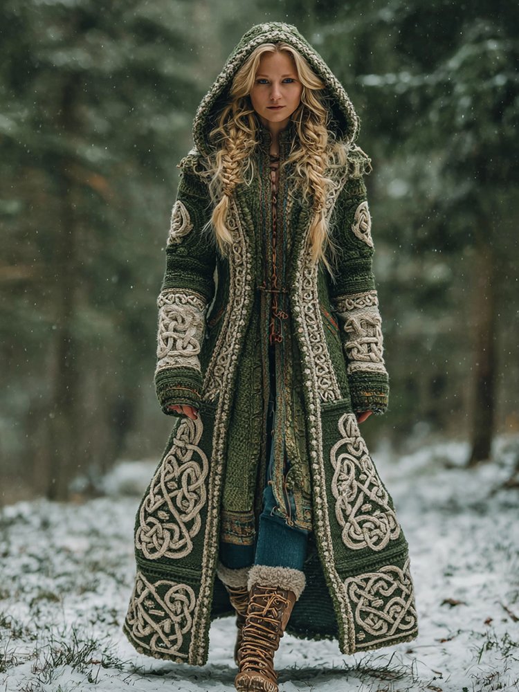 Women's Celtic Knot Irish Art Hooded Knit Cardigan