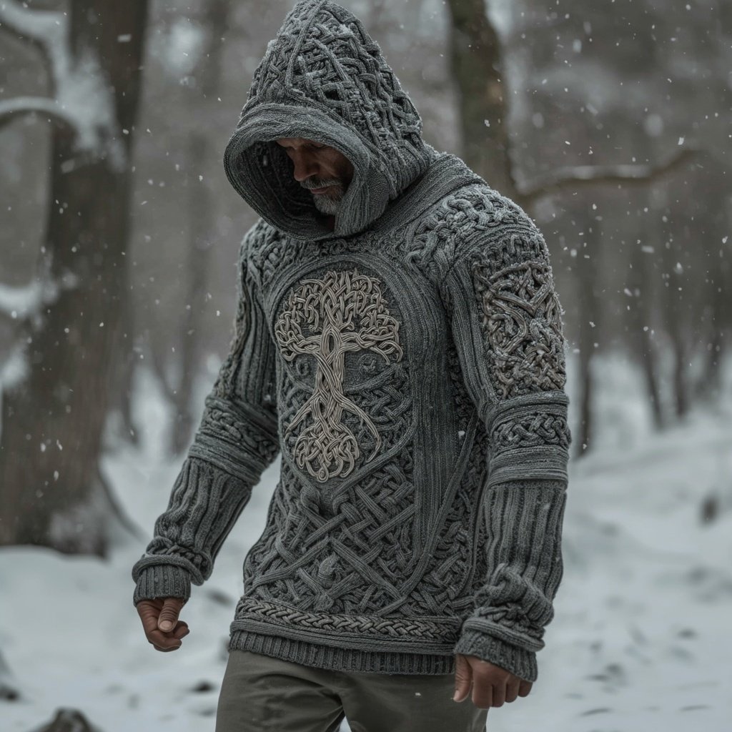 Men's Viking Tree Of Life Celtic Cozy Hooded Sweater - Image 2