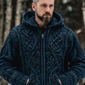 Men's Vintage Celtic Knot Viking Cozy Hooded Cardigan