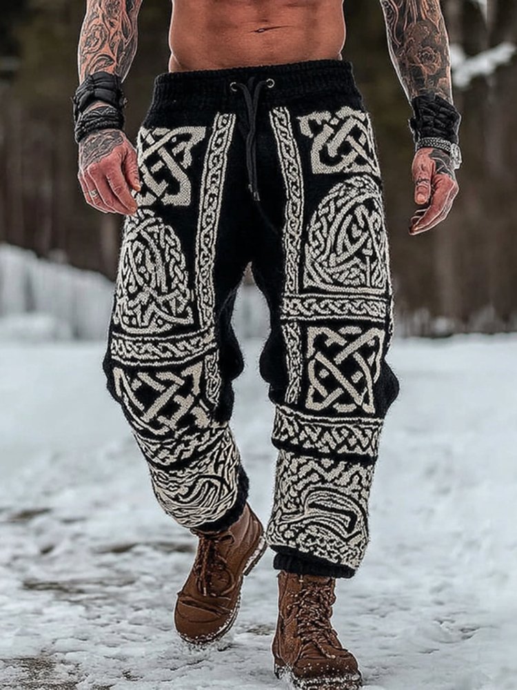 Men's Viking Celtic Geometry Pattern Art Cozy Knit Pants