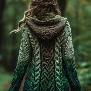 Vintage Viking Inspired Celtic Gradient Hooded Sweater Cardigan