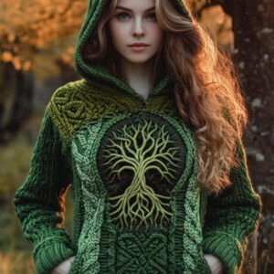 Viking Tree Of Life Knit Pattern Women's Hooded Sweater