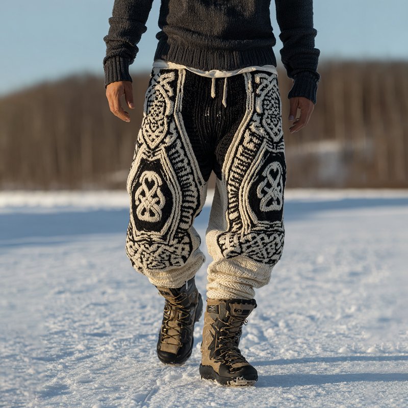 Men's Viking Celtic Geometry Pattern Art Cozy Knit Pants - Image 2