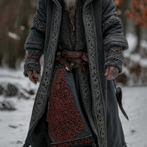 Men's Vintage Viking Tribal Celtic Knot Art Pocket Long Cardigan Sweater