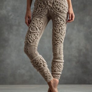 Vintage Viking Celtic Knot Art Knit Jacquard Cozy Leggings