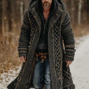Men's Viking Celtic Knot Button Down Cozy Jacquard Cardigan Sweater