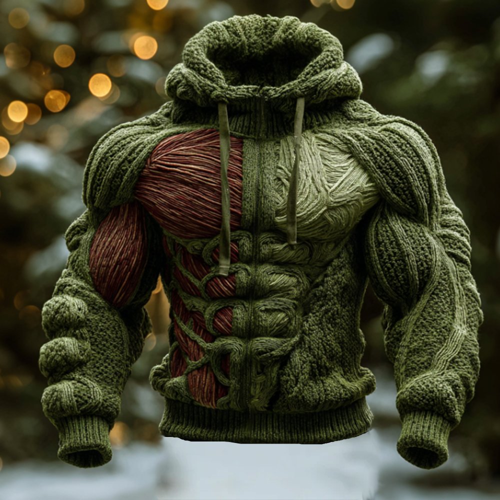 Men's Artistic Line Warm Hooded Sweater - Image 2