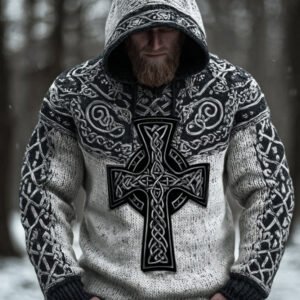 Men's Viking Style Mysterious Celtic Cross Hooded Sweater