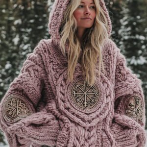Women's Viking Vegvisir Rune Knit Hooded Sweater