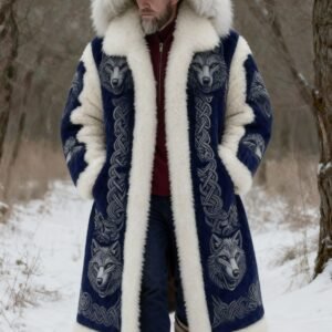 Men's Viking Style Warm Fleece Mid-length Coat