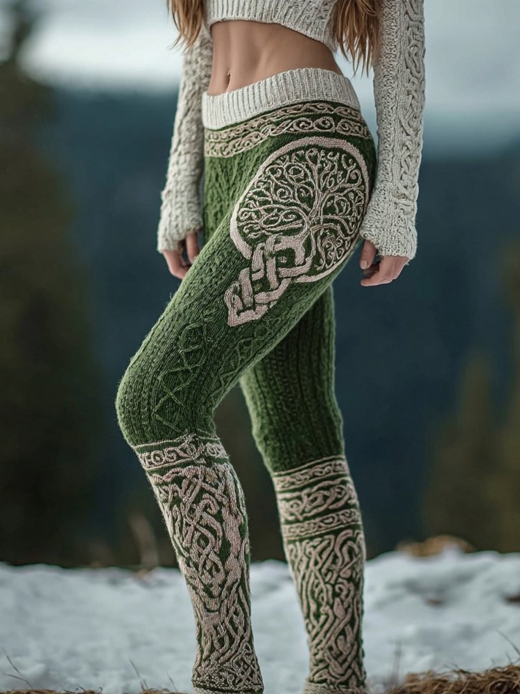 Vintage Tree Of Life Viking Celtic Knot Cozy Knit Leggings