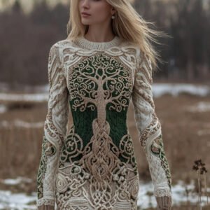 Vintage Viking Tree Of Life Cozy Knit Sweater Dress