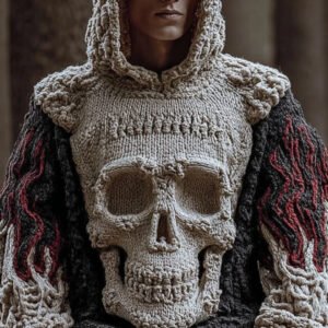 Man Halloween Big Skull Flame Ancient Hooded Sweater