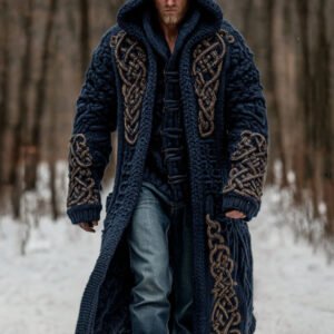 Men's Viking Celtic Knot Art Pocket Mid-length Cardigan Sweater