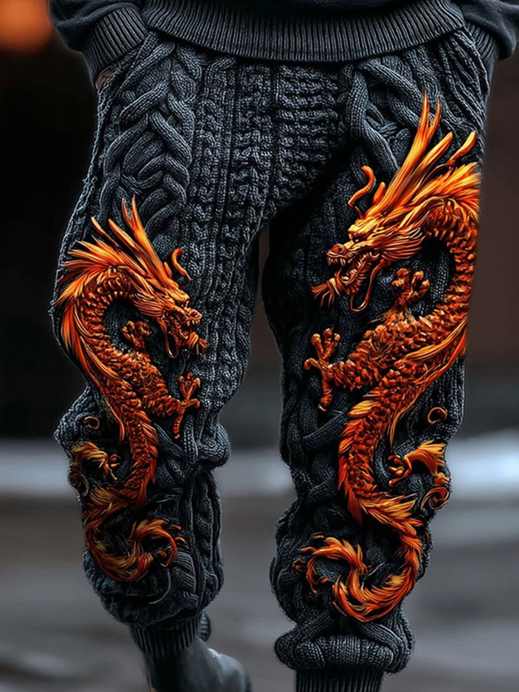 Men's Viking Tribal Dragon Celtic Pattern Art Knit Pants