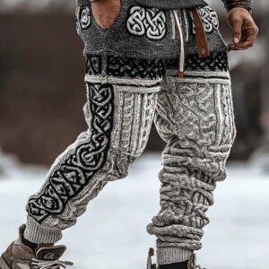 Men's Viking Tribal Celtic Symmetrical Pattern Art Cozy Knit Pants
