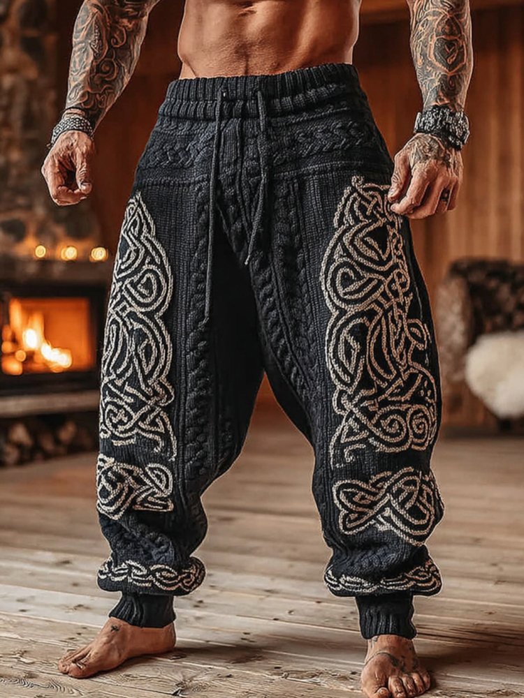 Men's Viking Tribal Celtic Geometry Pattern Art Knit Pants