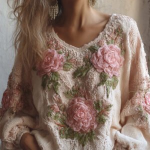 Women's Vintage Elegant Crochet Plant-patterned Warm Sweater