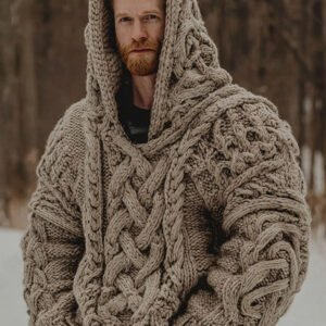 Vintage Celtic Knot Knit Zip-up Hooded Sweater