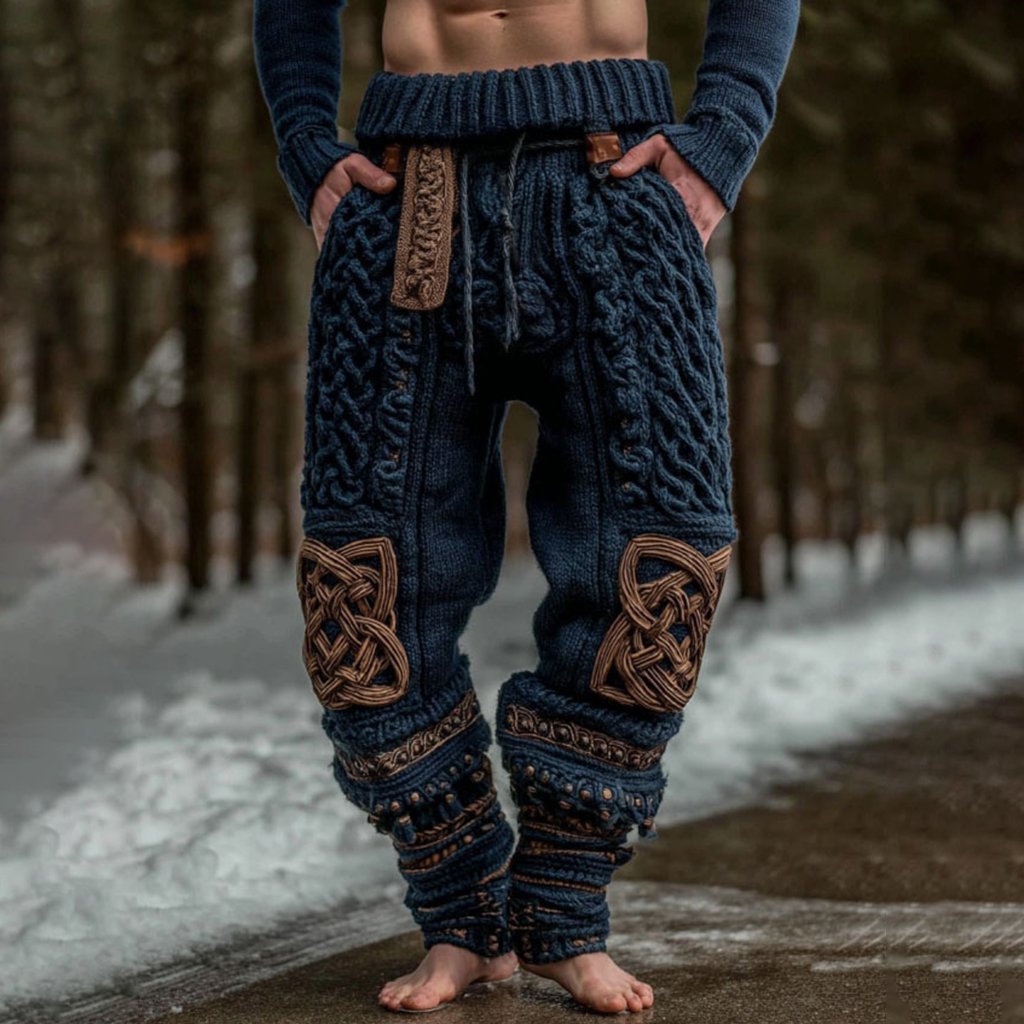 Men's Viking Celtic Pattern Art Cozy Knit Pants - Image 2