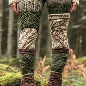 Nature Tree Inspired Celtic Patchwork Cozy Knit Leggings